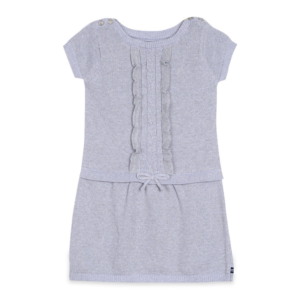 Little Girls' Cable Ruffle Dress (4-7),Moon Rock,large