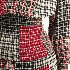 Plaid Smocked Midi Dress,True Black,large