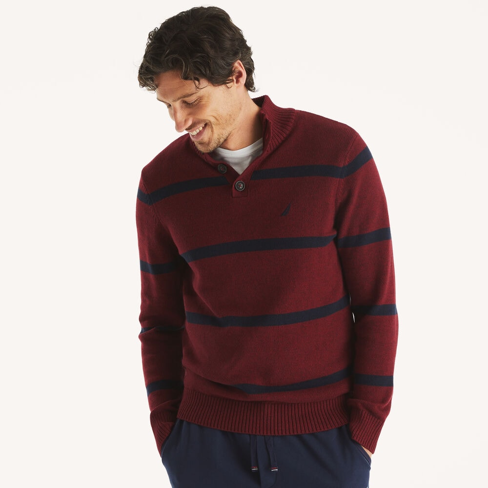Striped Mock-Neck Sweater,Melonberry,large