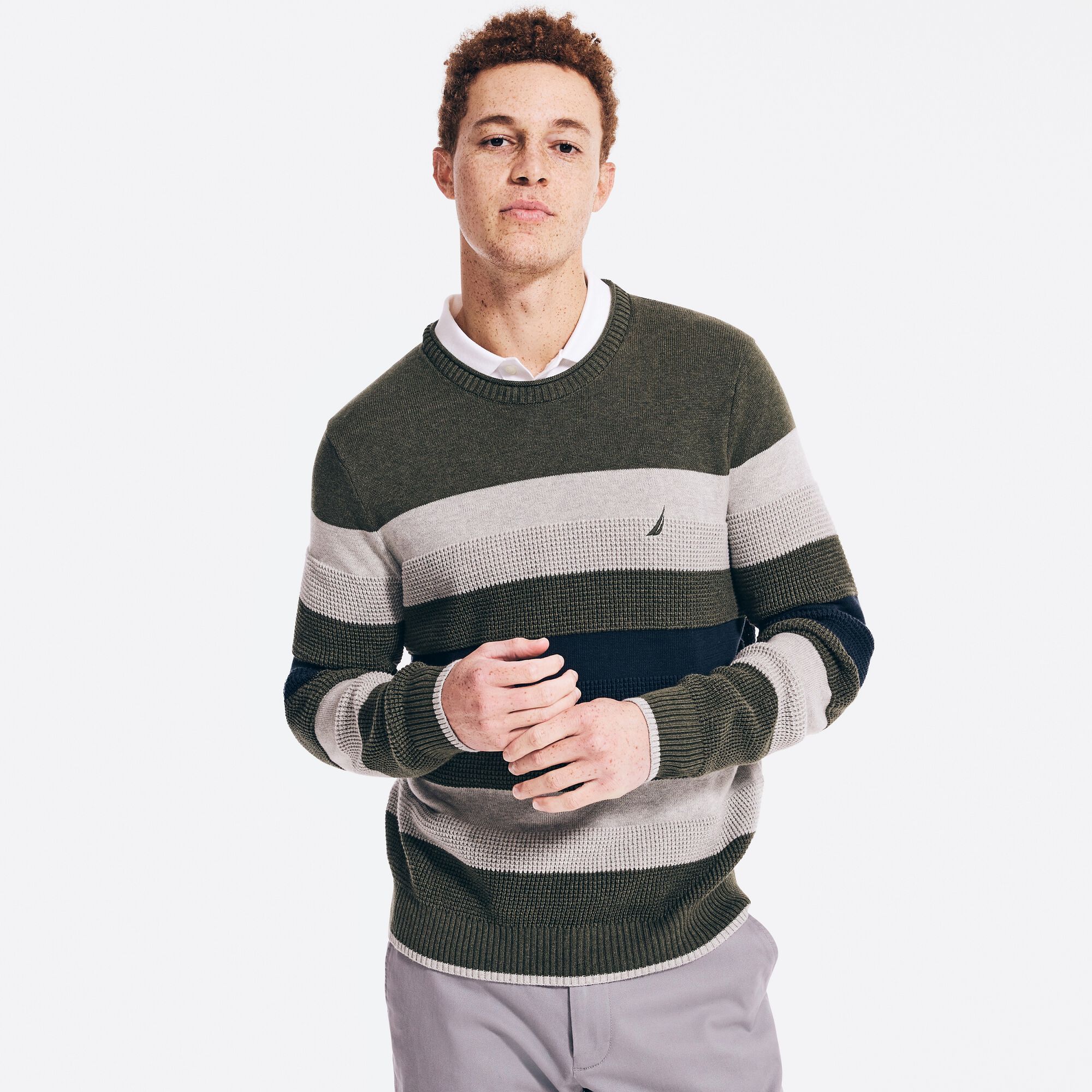 TEXTURED STRIPED SWEATER,Dark Hunter,large