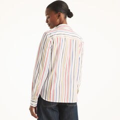 Striped Button-Down Shirt,Bright White,large
