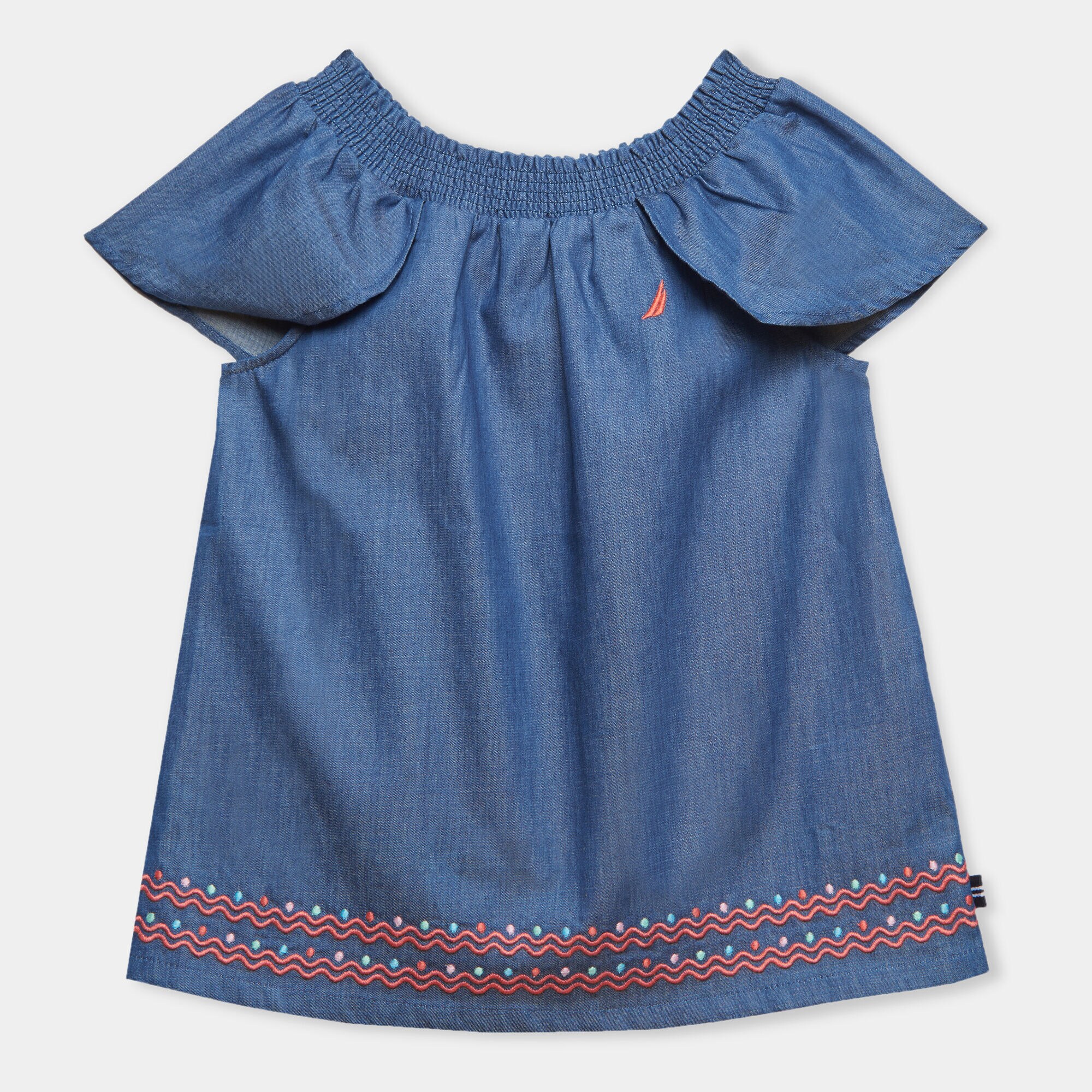 LITTLE GIRLS' EMBROIDERED CHAMBRAY TOP (4-7),Ocean Blue,large