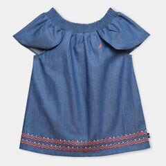 LITTLE GIRLS' EMBROIDERED CHAMBRAY TOP (4-7),Ocean Blue,large