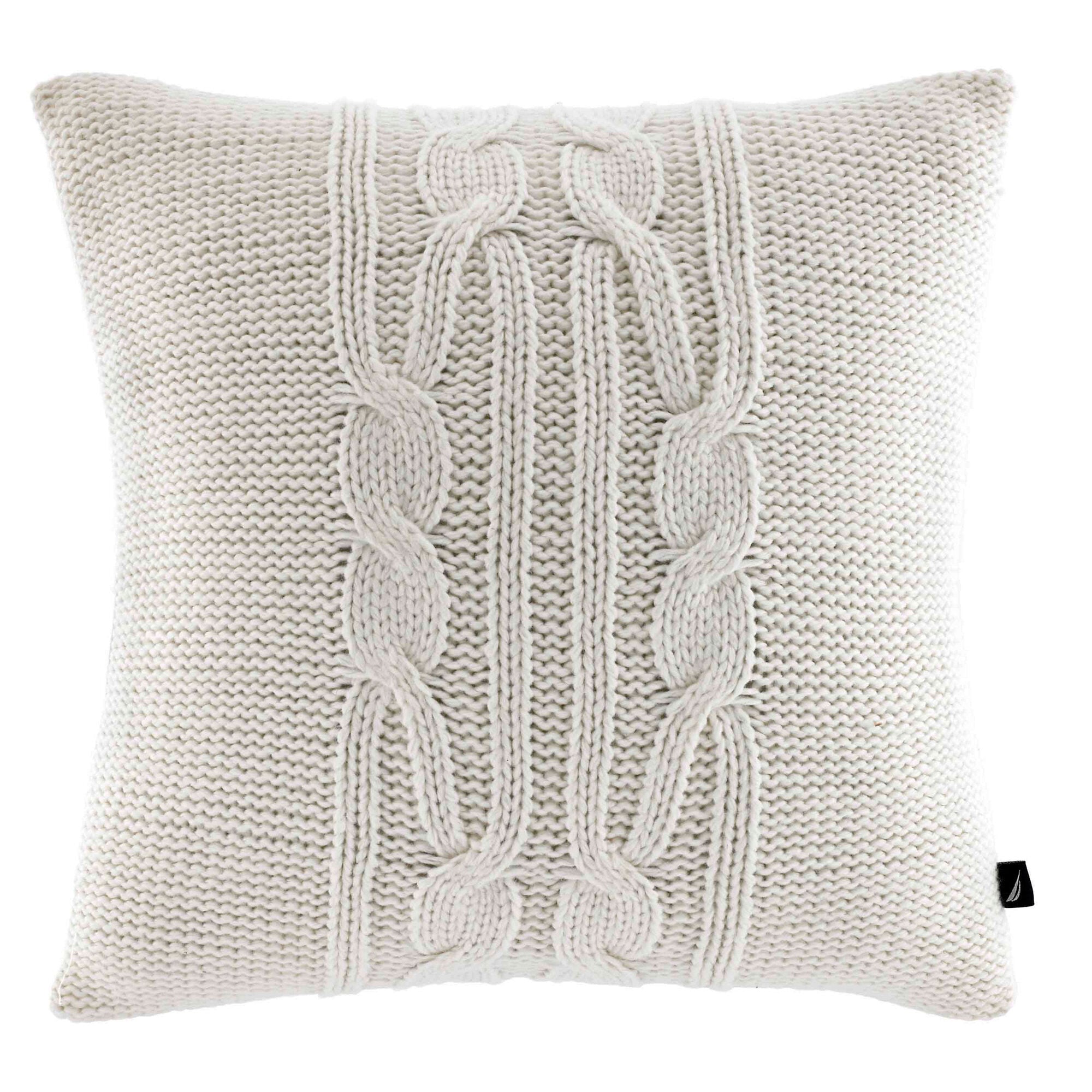 Cable-Knit Throw Pillow,Sail White,large