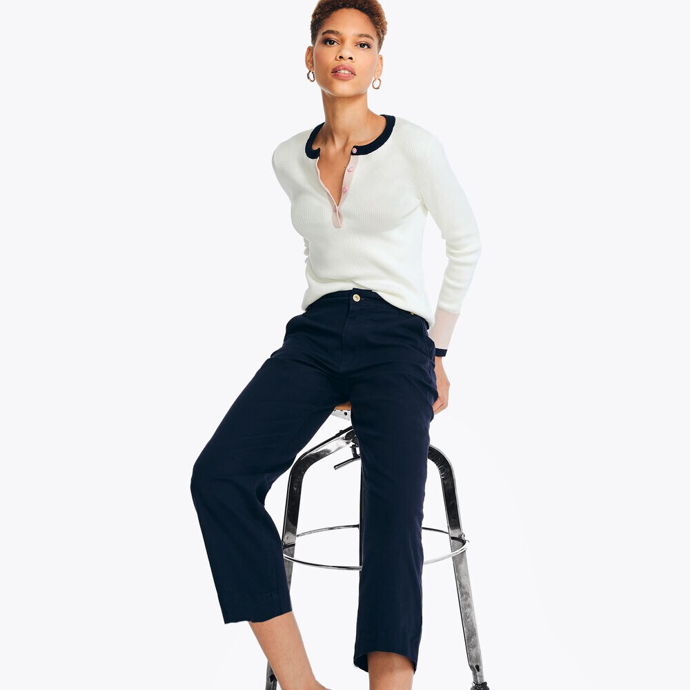 High Rise Wide Leg Cropped Pant,Stellar Blue Heather,large