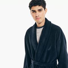 SOLID PLUSH ROBE,Navy,large