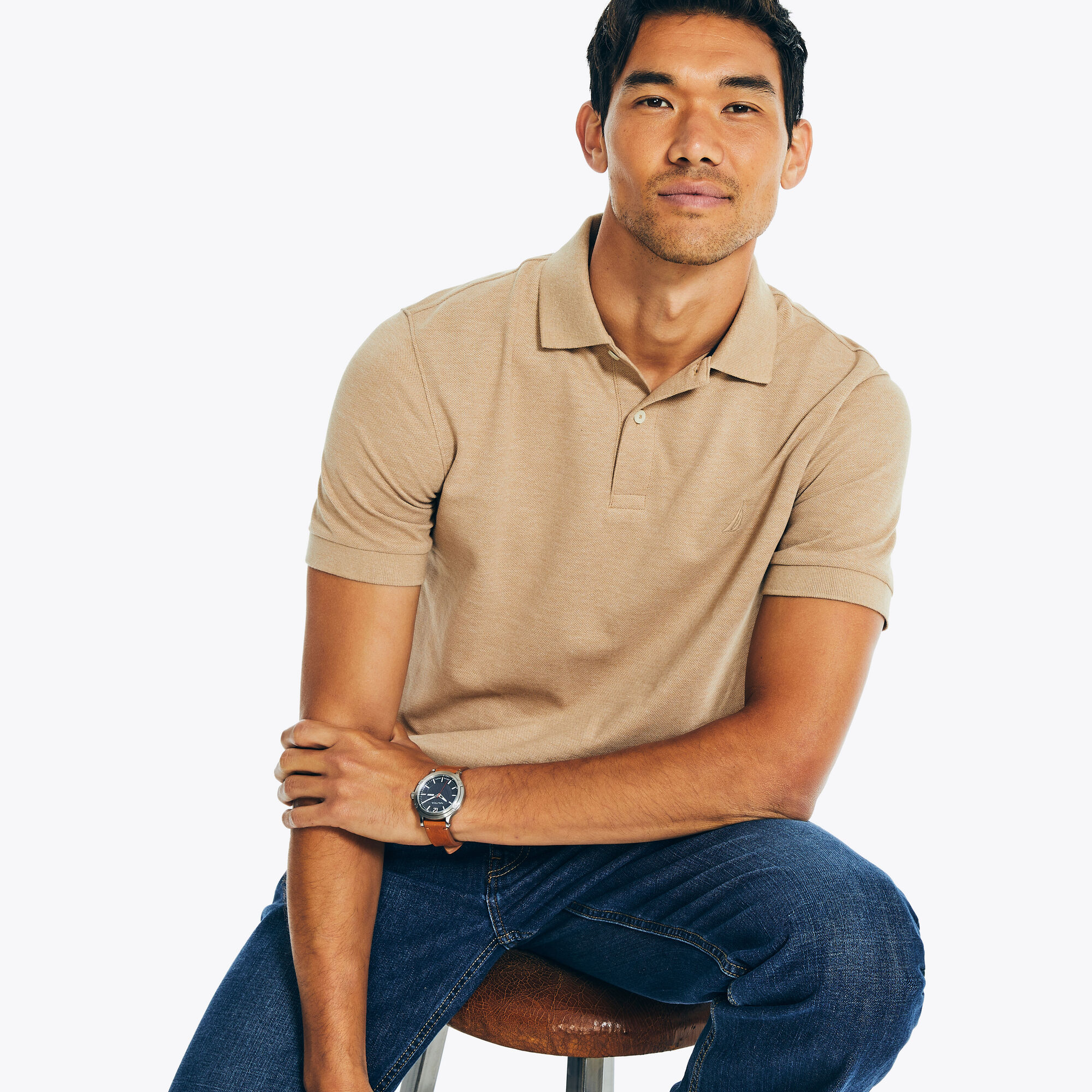 Classic Fit Heather Deck Polo,Camel Heather,large