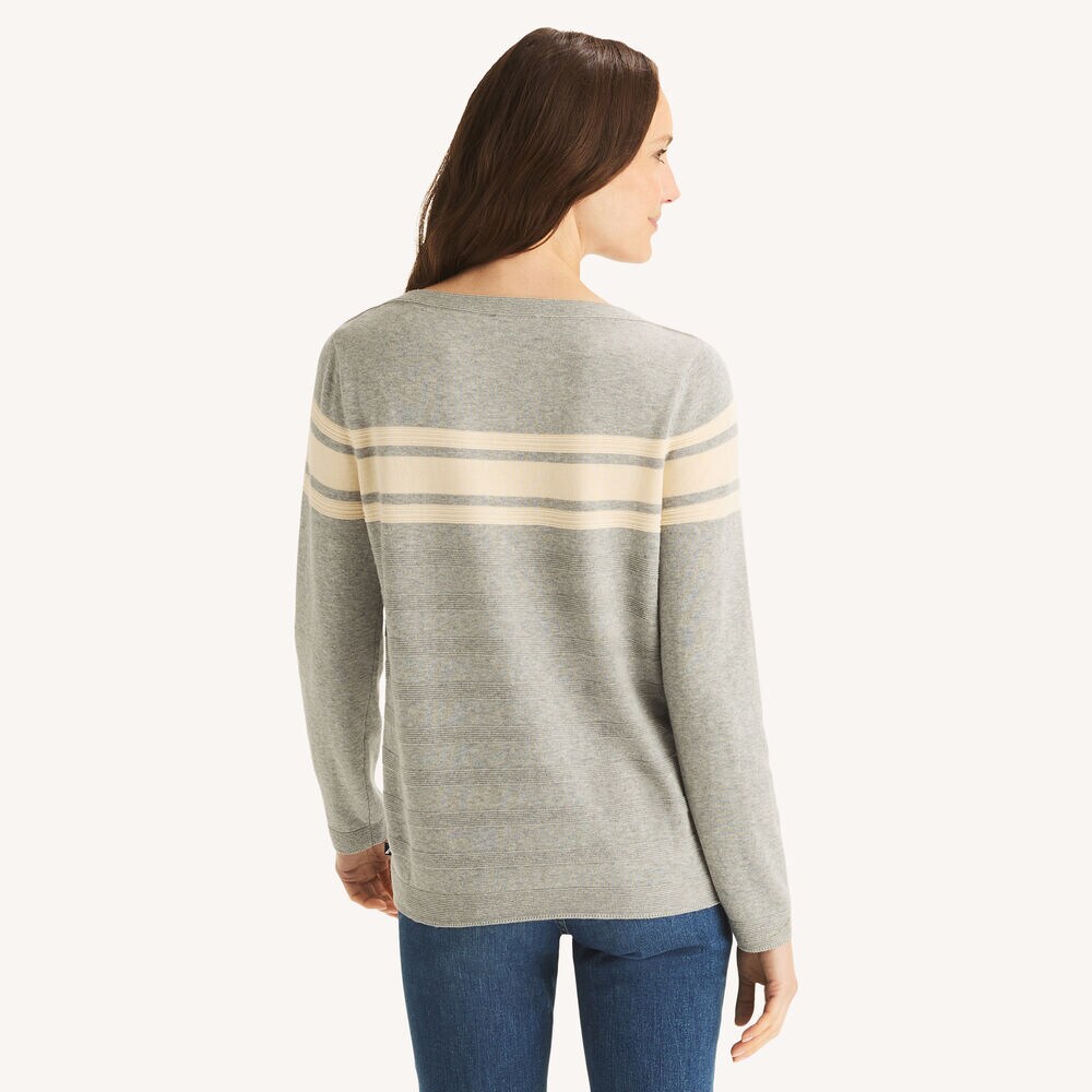 Textured Striped Boat-Neck Sweater,Grey Heather,large
