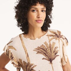 Printed Ruffle Sleeve T-Shirt,Marshmallow,large