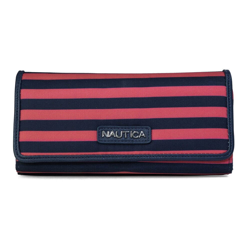 Coronado Money Manager Clutch - Coral & Navy Stripe,Flare Red,large