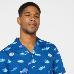 BIG & TALL CLASSIC FIT PRINTED CAMP SHIRT,Clear Sky Blue,large