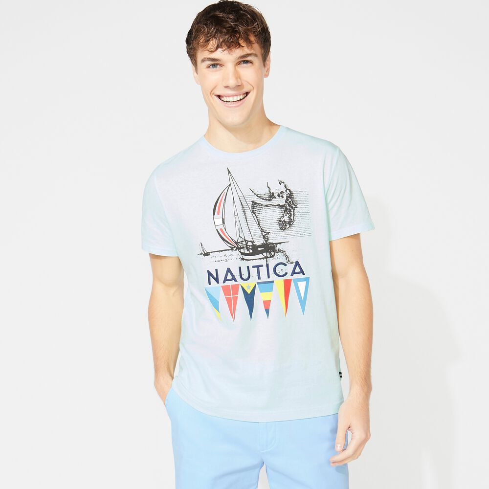 BIG & TALL NAUTICA FLAG PRINT T-SHIRT,Aquabreeze,large