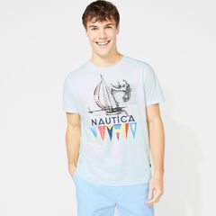BIG & TALL NAUTICA FLAG PRINT T-SHIRT,Aquabreeze,large