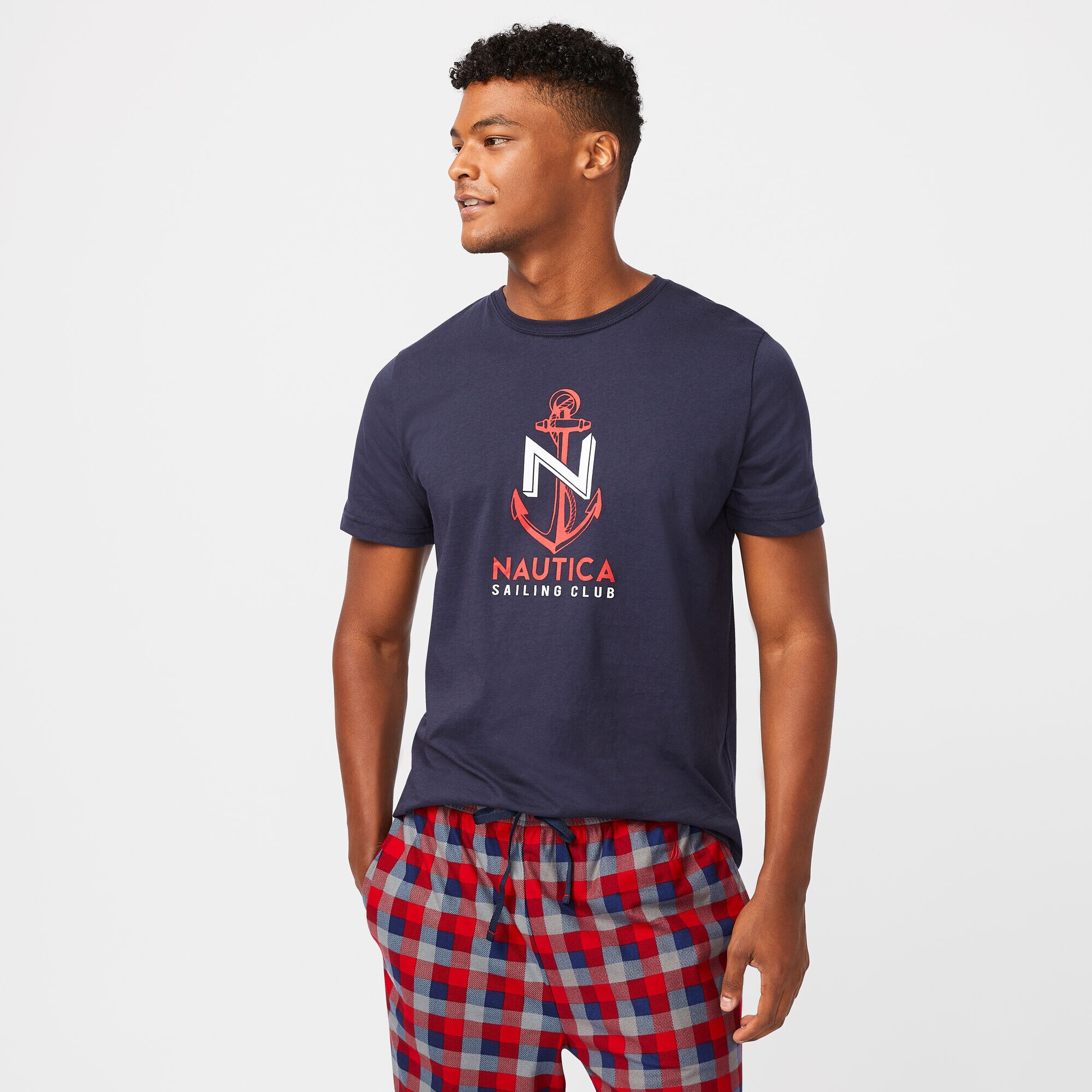 ANCHOR PRINT SLEEP T-SHIRT,Navy,large
