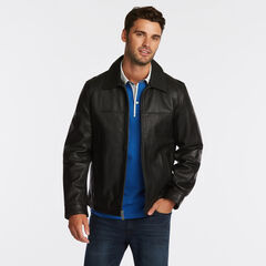 GENUINE LEATHER OPEN BOTTOM JACKET,Black,large
