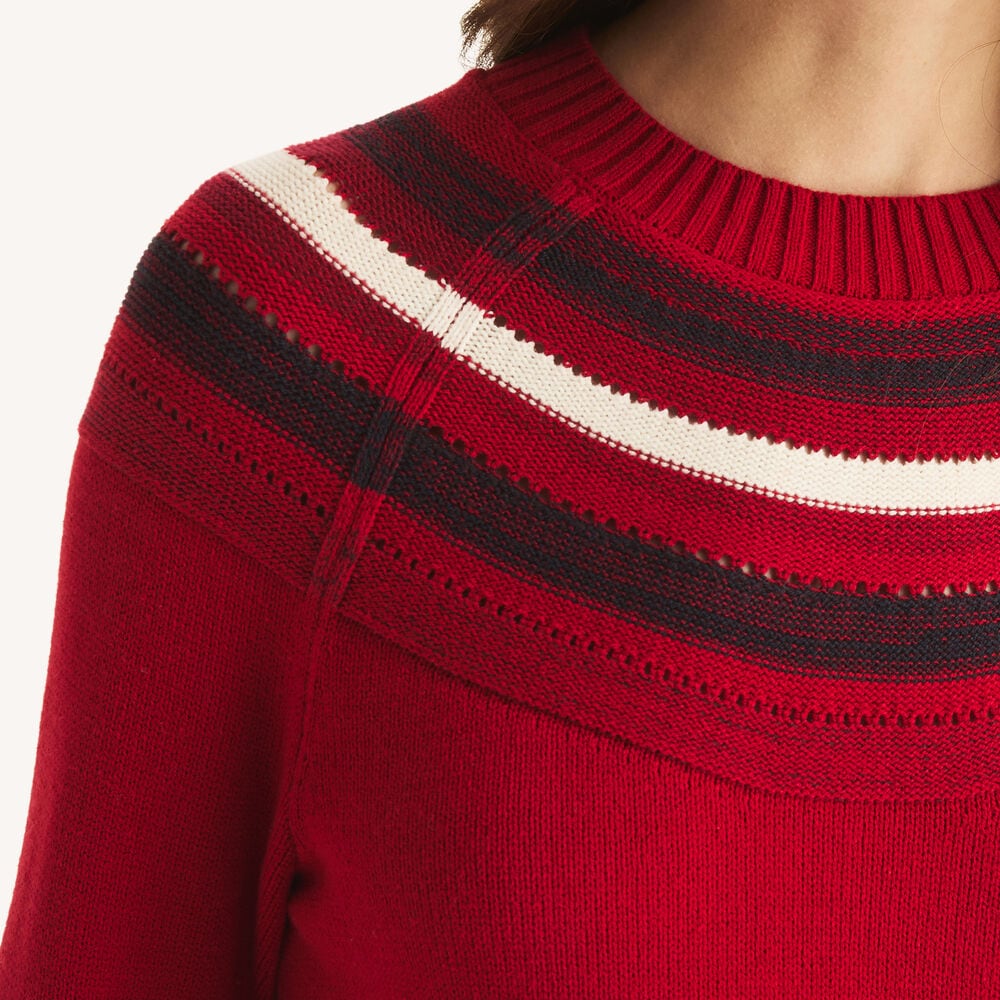 Striped Crewneck Sweater,Classic Red,large