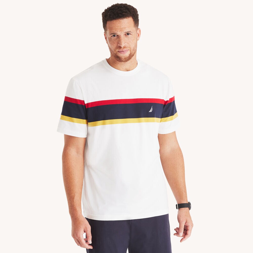 Big & Tall Striped Crewneck T-Shirt,Bright White,large
