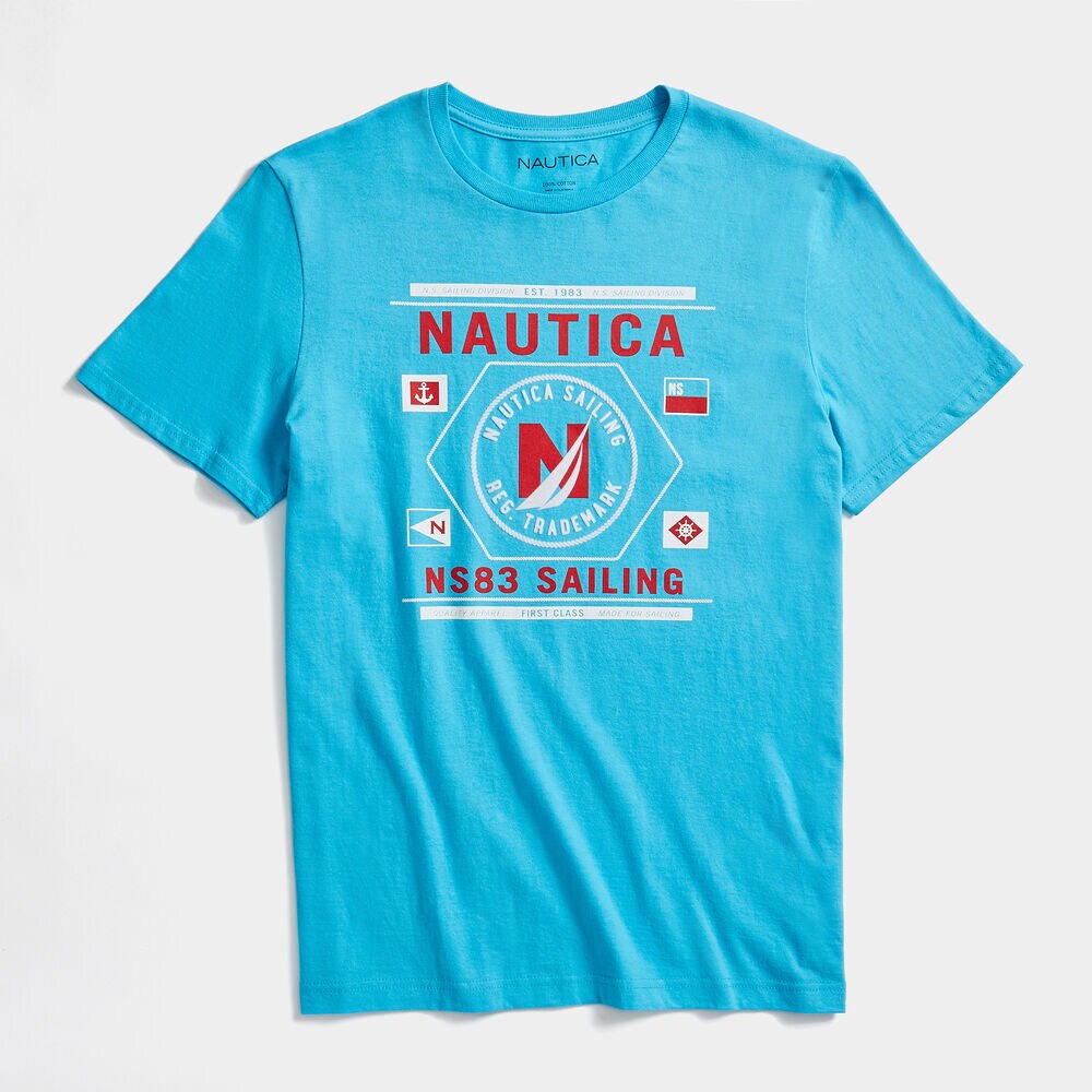 SAILING GRAPHIC T-SHIRT,Aqua Sky,large