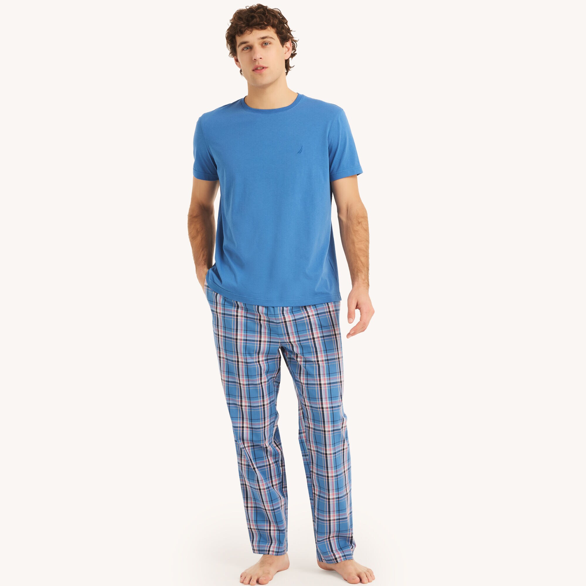 Plaid Pajama Pant Set,Star Sapphire,large