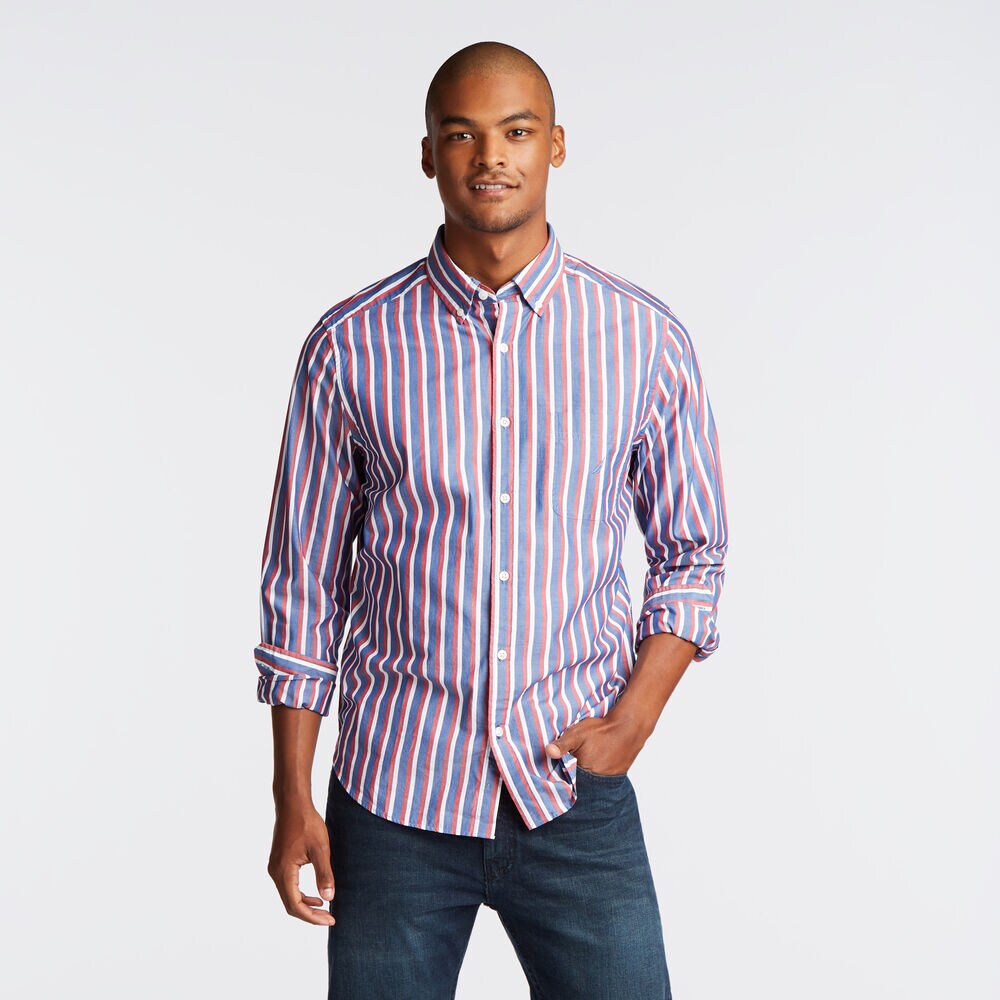 CLASSIC FIT POPLIN SHIRT IN VERTICAL STRIPE,Limoges,large