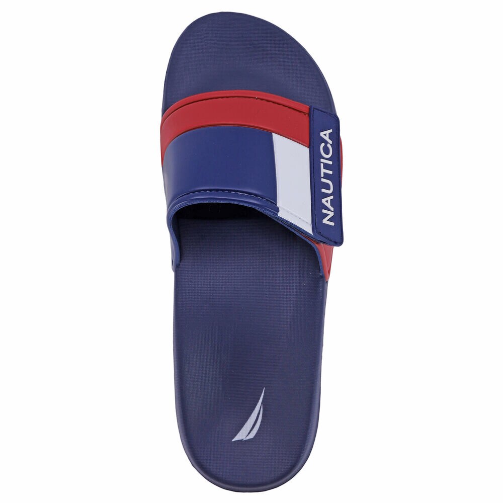 COLORBLOCK LOGO SLIDE SANDAL,Navy,large