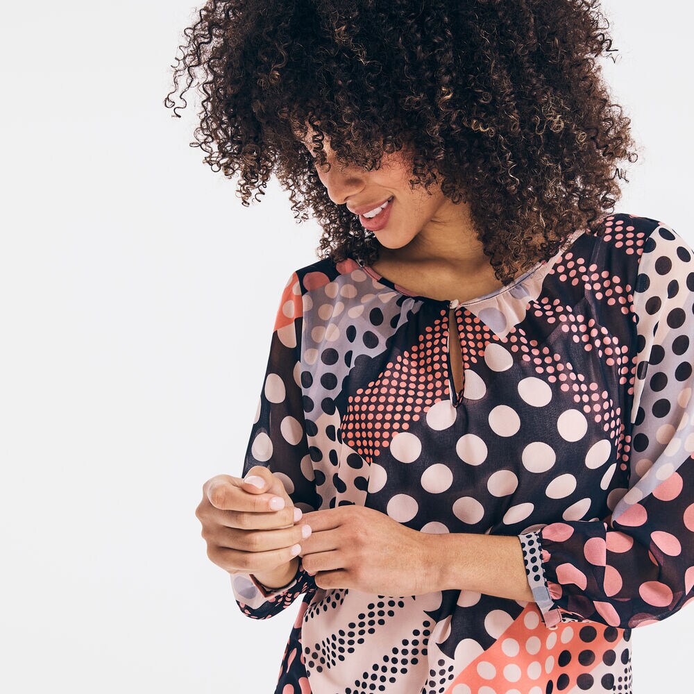 CHIFFON PATCHWORK DOT PRINT TOP,Stellar Blue Heather,large