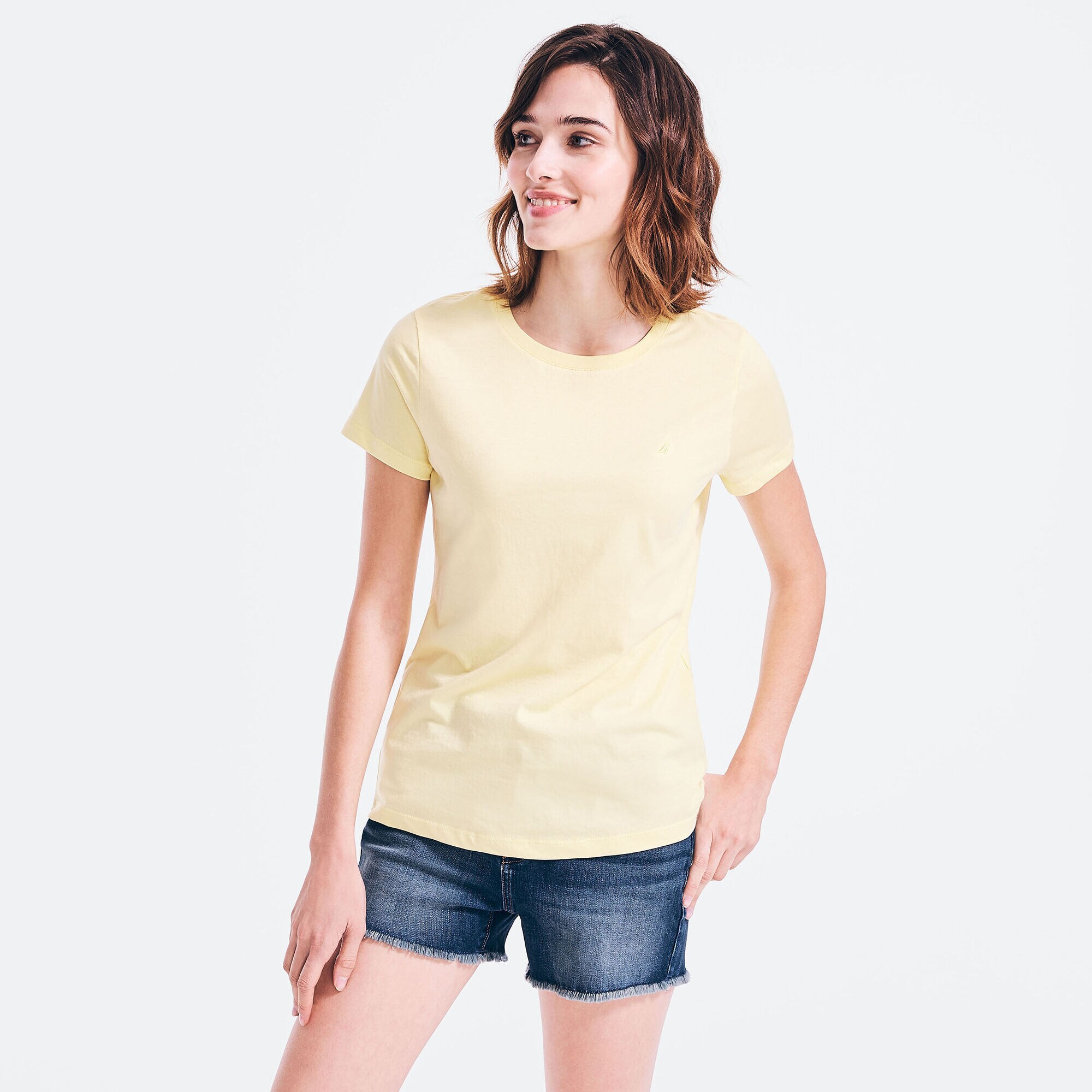 Solid Crewneck T-Shirt,Sunshine,large