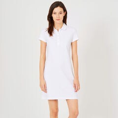 Short Sleeve Solid Polo Dress,Bright White,large