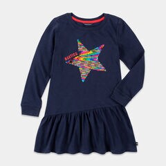 GIRLS' SEQUIN STAR DRESS (8-20),Navy,large