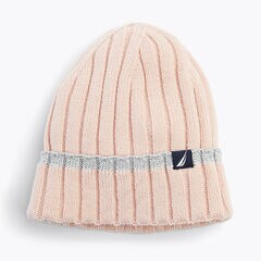 Ribbed Metallic-Tipped Beanie,Petal,large