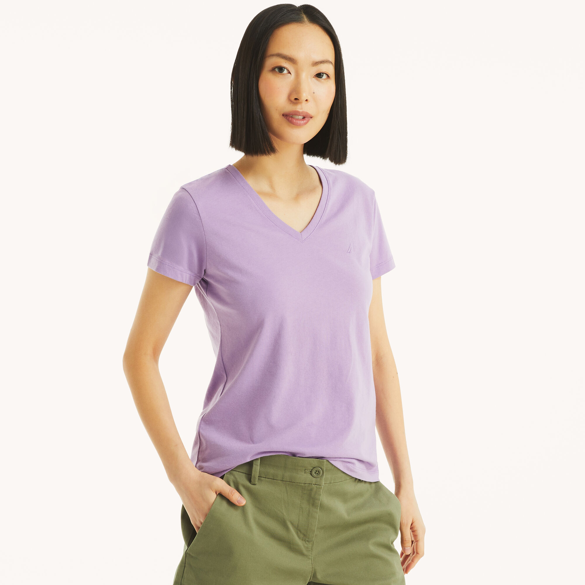 V-Neck Deck T-Shirt,Lilac,large