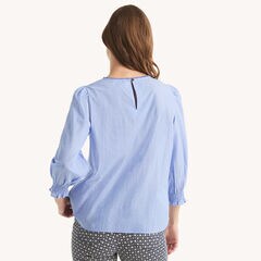 Striped Embroidered Shirt,Bolt Blue,large