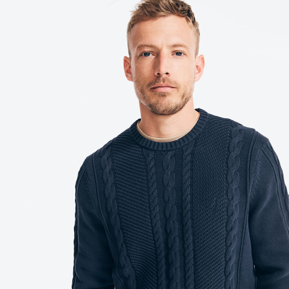 CABLE-KNIT SWEATER,Navy,large