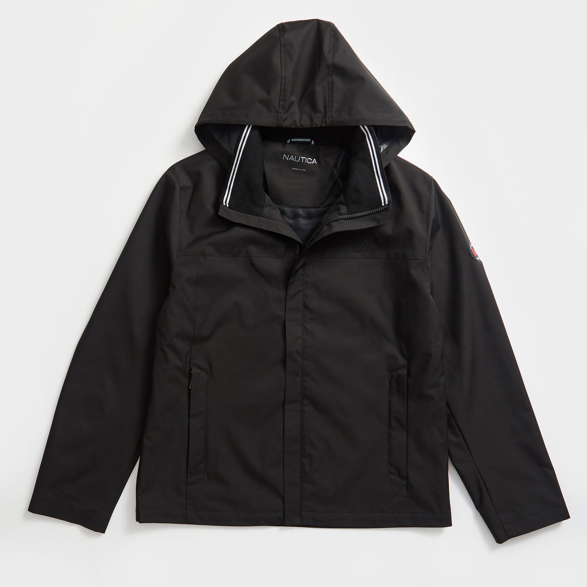 HOODED BOMBER JACKET,True Black,large