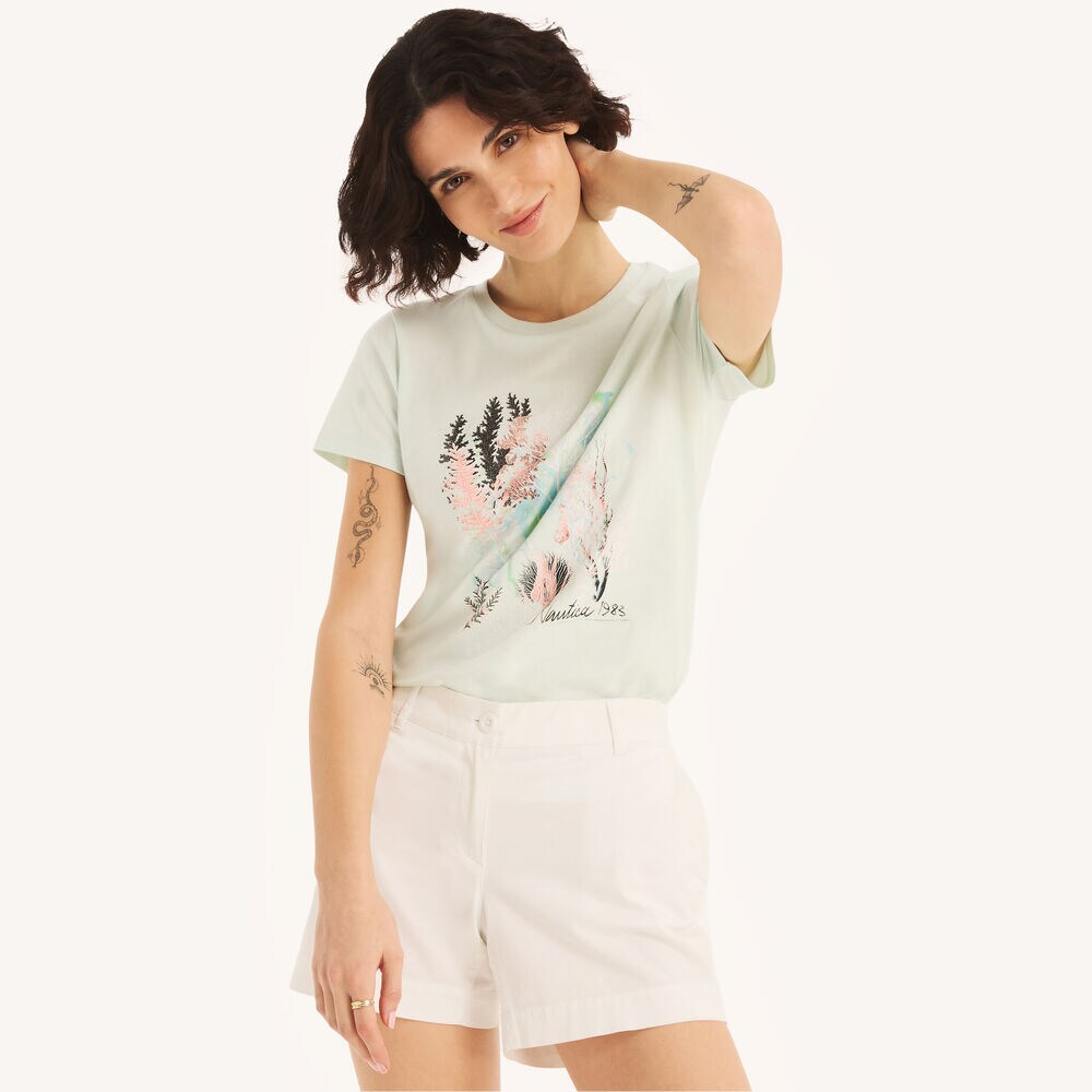 Sustainably Crafted Nautica Coral Graphic T-Shirt,Green Tea,large
