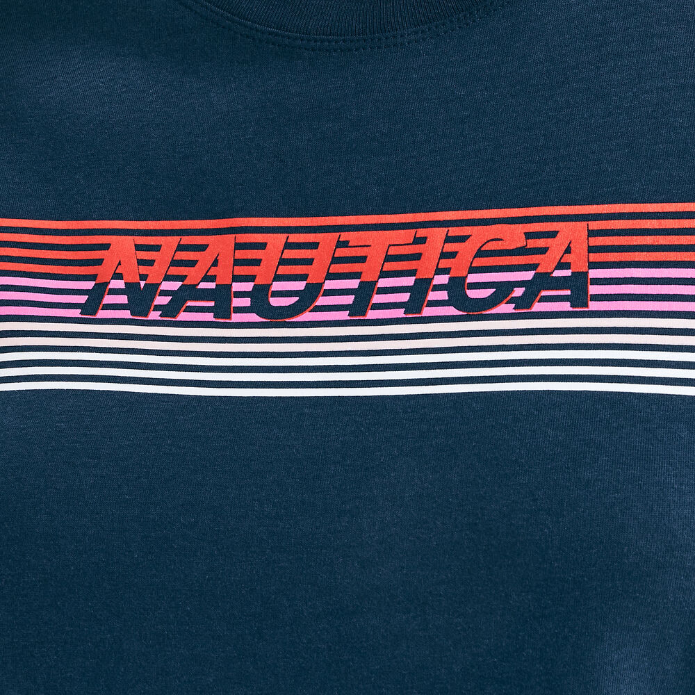 STRIPED LOGO GRAPHIC T-SHIRT,Stellar Blue Heather,large