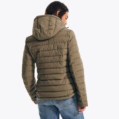 Packable Short Puffer Jacket With Hood,Deep Fern,large