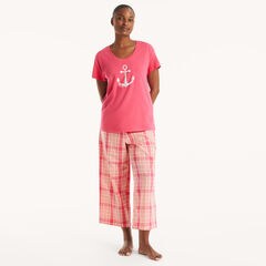 Plaid Pajama Pant Set,Orange,large