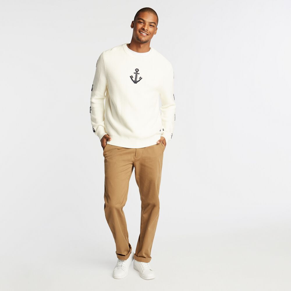 CREWNECK JACQUARD ANCHOR SWEATER,Marshmallow,large