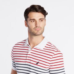 CLASSIC FIT PERFORMANCE POLO IN STRIPE,Bright White,large