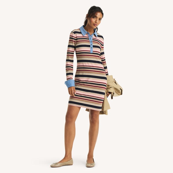 Mixed Media Striped Polo Dress