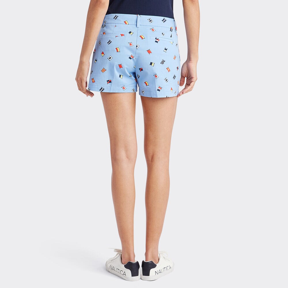 Nautical Flag Print Twill Shorts,Bolt Blue,large
