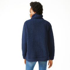 SHERPA MOCK NECK SWEATER,Stellar Blue Heather,large
