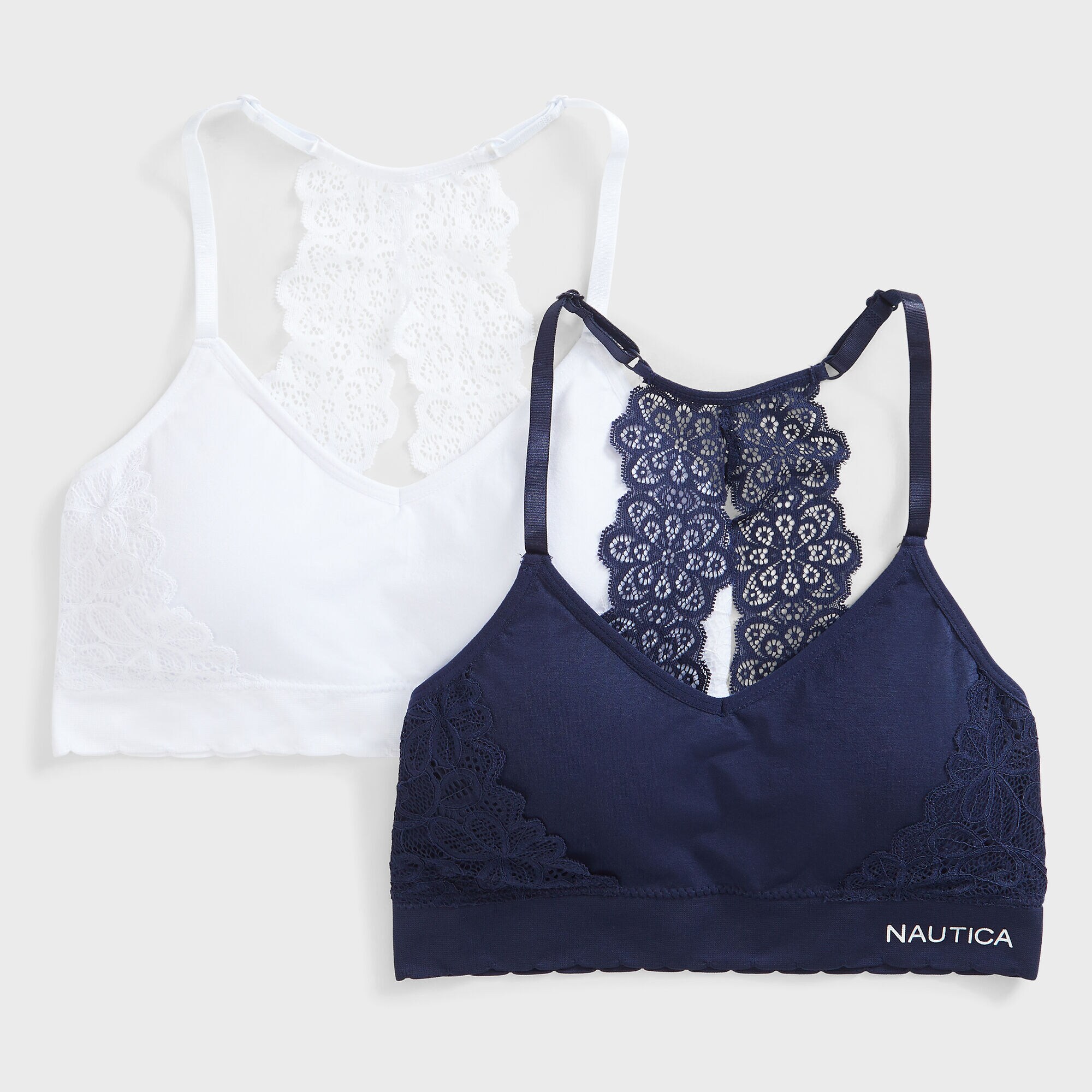 EMBROIDERED LACE BRA, 2-PACK,Navy,large