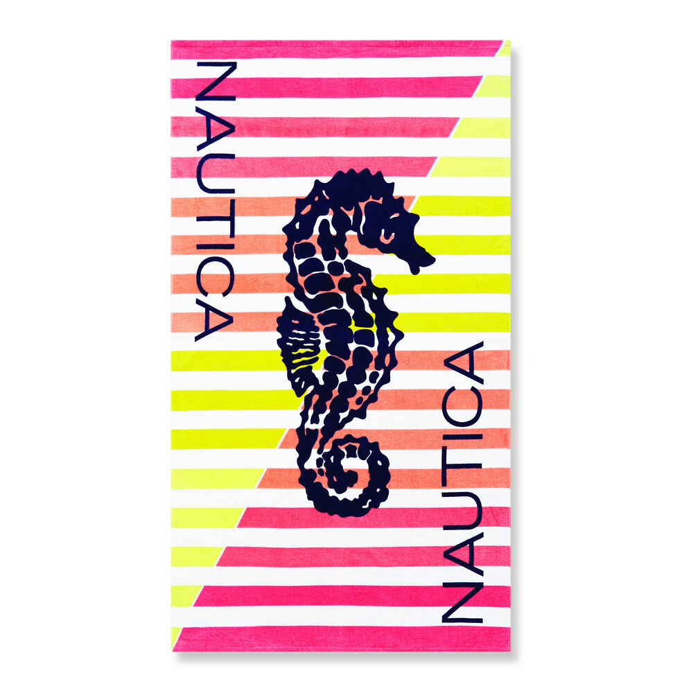 SEAHORSE BEACH TOWEL IN MULTI SHERBERT STRIPE,Multi,large