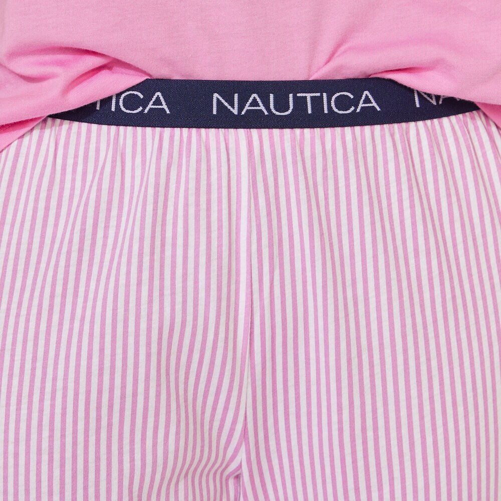 NAUTICA SIGNATURE STRIPED SHORT SLEEVE PAJAMA SET,Deep Fuschia,large