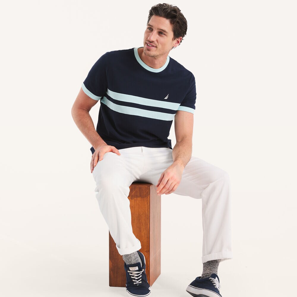 Colorblock Crewneck T-Shirt,Stellar Blue Heather,large