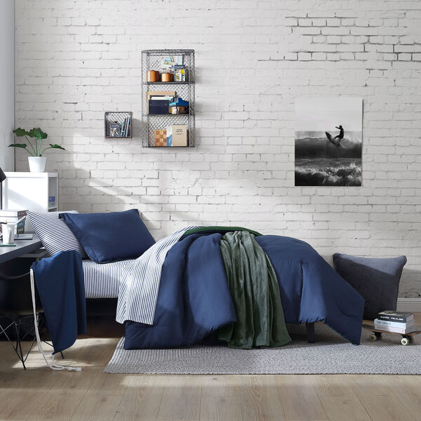 Solid Navy Full Reversible Comforter & Sham Set