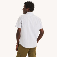 Classic Fit Wrinkle-Resistant Striped Short-Sleeve Shirt,Bright White,large