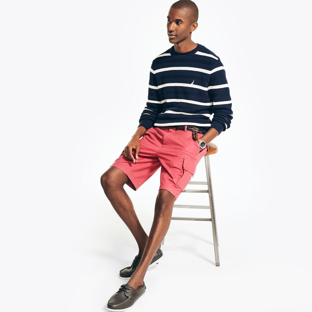 NAVTECH TEXTURED STRIPED CREWNECK SWEATER,Navy,large